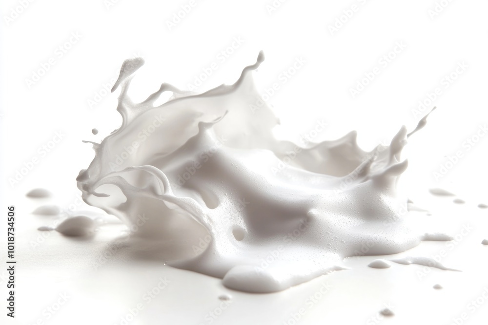 Poster A small amount of milk has been spilled onto a white surface, creating a unique texture and pattern