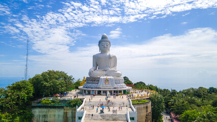 Phuket Thailand 08 25 2024 Big White Buddha Phuket Landmark of Thailand Copy the area above the sky.