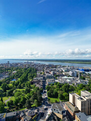 Aerial View of Southampton Port City of South England Coast, United Kingdom. May 17th, 2024. Drone's Camera Footage from Altitude.