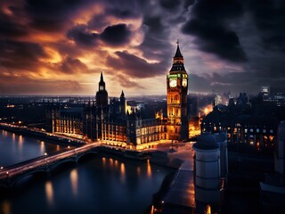 London's Skyline with Big Ben under Stormy Clouds