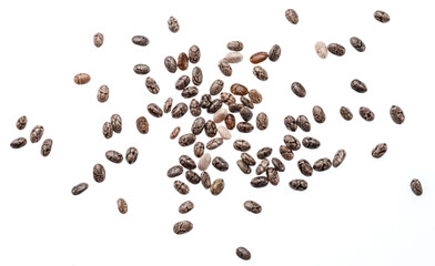 Several chia seeds isolated on white background. Top view.