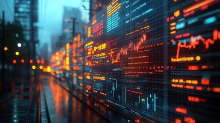 Fototapeta premium Electricity Power Grid with Stock Market Data Graph for Business Analysis