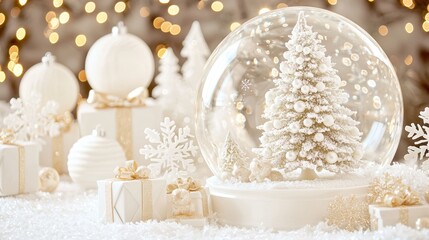 Christmas snow globe festive winter scene. New Year and Christmas background