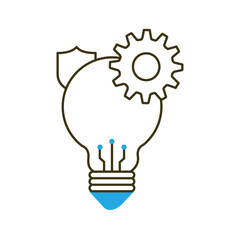 AI Innovation Shield Vector Icon Design, idea protection, light bulb, creativity, tech safety, digital protection