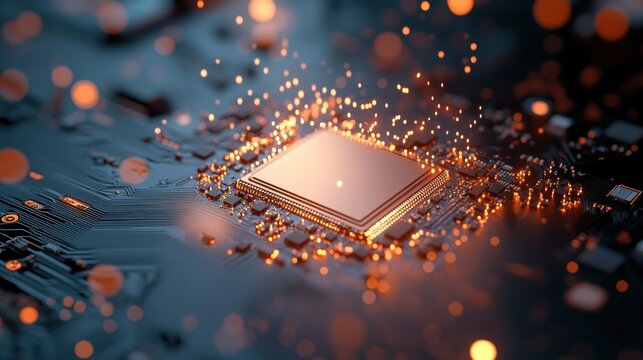 A close up of a computer chip, highlighting the intricate design responsible for instantaneous processing.