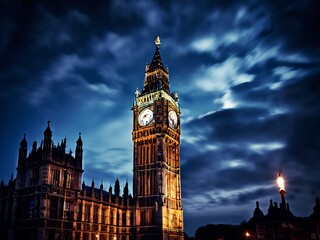 Obraz premium Big Ben Tower Illuminated at Night