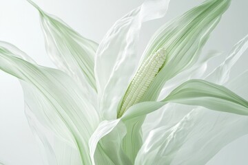 3D rendering of corn with husk and detailed texture on solid white background,