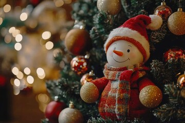 Christmas tree toy sings near a large Christmas tree. New Year and Christmas songs. Family celebration. Present. with generative ai