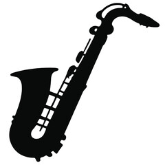 A black silhouette of a saxophone,