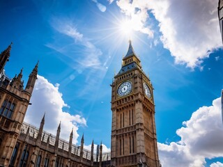 Obraz premium Big Ben Tower with a Sunlit Sky