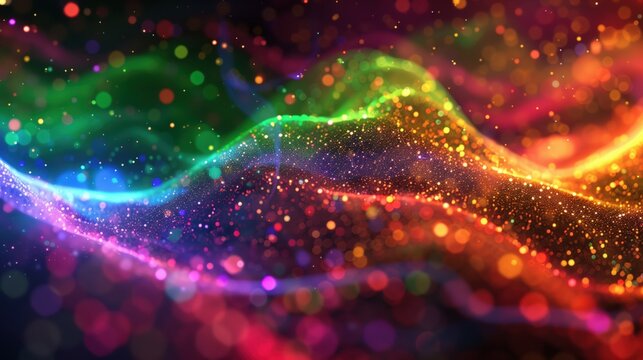 A dynamic, colorful abstract art piece with swirling forms and textures, creating a vibrant, energetic atmosphere.