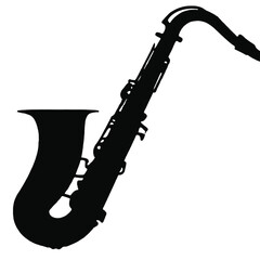 A black silhouette of a saxophone,