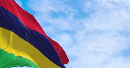 Mauritius national flag waving on a clear day