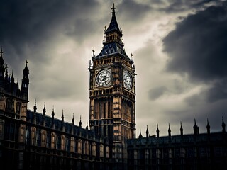 The Clock Tower of Big Ben Under a Stormy Sky