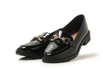 pair of black women's loafers isolated