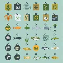 Fototapeta premium Eco Friendly Seafood Icon Set for Sustainable Choices