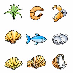 Obraz premium Minimalist Icons for Sustainable Seafood Concept