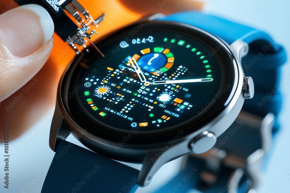 Poster Realistic depiction of reverse engineering a smartwatch, with engineers analyzing both the hardware and software components for duplication