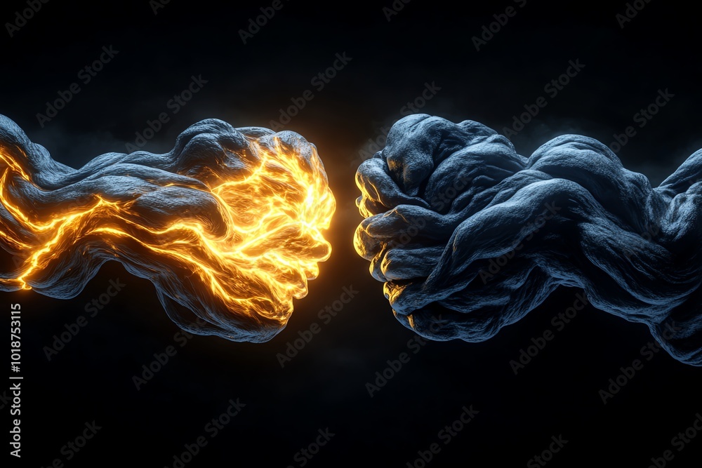 Leinwandbilder realistic depiction of two intertwined figures, one glowing with light and the other dark and shadow
