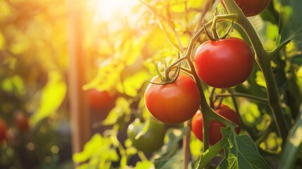 red tomato ripening on a vine in garden