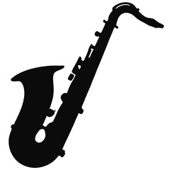 A black silhouette of a saxophone,