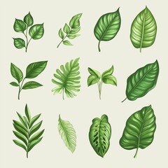 green leaves set on white background