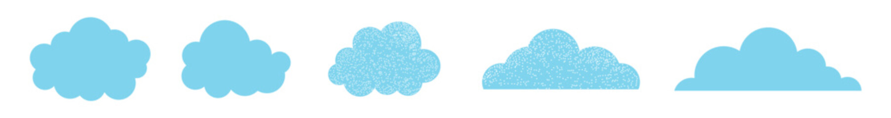 Clouds set simple cute cartoon design on blue background with realistic elements in flat style