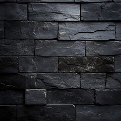 A textured wall made of dark slate stones, showcasing natural patterns and colors.