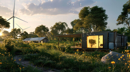 A renewable energy project providing clean power to areas affected by natural disasters, featuring mobile solar and wind energy systems. Clean and innovative design.