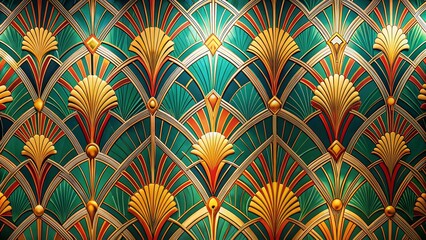 Elegant Roaring 20s Art Deco Wallpaper Design with Geometric Patterns and Rich Color Palette