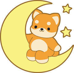 Cute puppy kawaii dog lovely animal vector icon. Fluffy Shiba Inu pet stickers. Happy doggy activities illustrations.