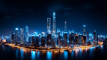 Fototapeta premium Stunning Night View of Shanghai Skyline Illuminated
