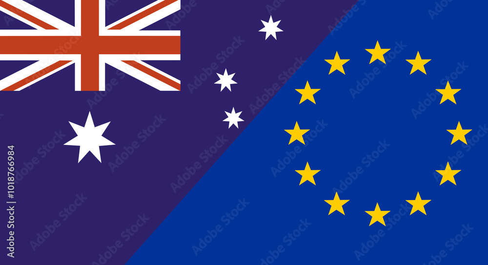 Wall mural flags of australia and european union. economic union