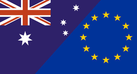 Flags of Australia and European Union. Economic union