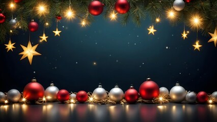 Christmas Background And Decoration With Lights Trees  and Christmas Ornaments 