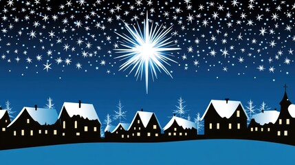 A serene night over an ancient town, illuminated by a radiant star during the festive Christmas season