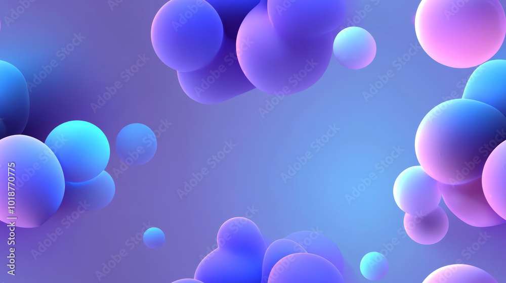 Wall mural seamless blue and purple gradient color floating liquid blob. 3d rendering picture. , isolated on wh