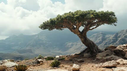 Dragon Tree on Socotra Island: Endemic Plant in Yemen Desert