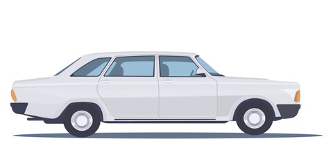 A vintage car shown from the side, in a flat graphic style, on a white background. Vector illustration