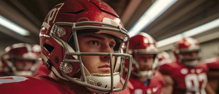 Focused football players preparing for the game