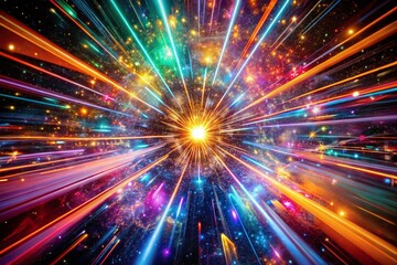 Naklejka premium Enigmatic Space-Time Continuum Visualized with Vibrant Colors and Abstract Patterns of Light and Energy