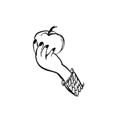 Handmade illustration - hand holding an apple. Freehand doodle drawing with pencil texture. Vector isolated on white background.