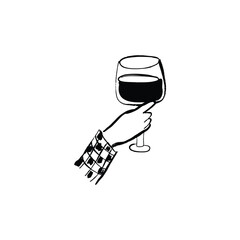 Hand drawn illustration of a hand holding glass. Vector doodle hand made drawing isolated on white background.