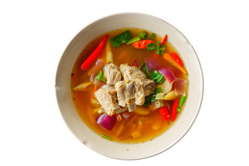 Spicy spare rib pork with pork and vegetable in bowl on whitebackground isoletion,clipping path.