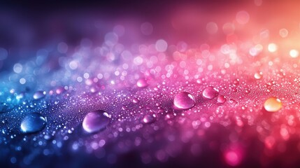 Colorful droplets resting on a surface create a vibrant abstract design during evening light display