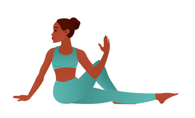 Yogini in Triangle Pose Trikonasana Standing Yoga Stretch Vector Illustration