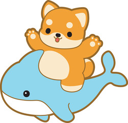 Cute puppy kawaii dog lovely animal vector icon. Fluffy Shiba Inu pet stickers. Happy doggy activities illustrations.