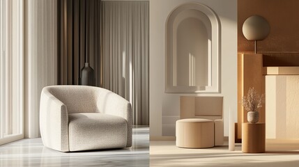 Living room interior with armchair and lighting, featuring an armchair icon in various color schemes. 