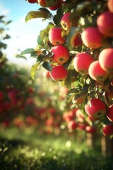 Obraz premium Red apples on a tree branch in a orchard