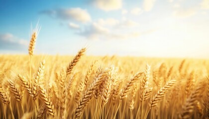 Fototapeta premium Golden Wheat Field at Sunset with Cloudy Sky